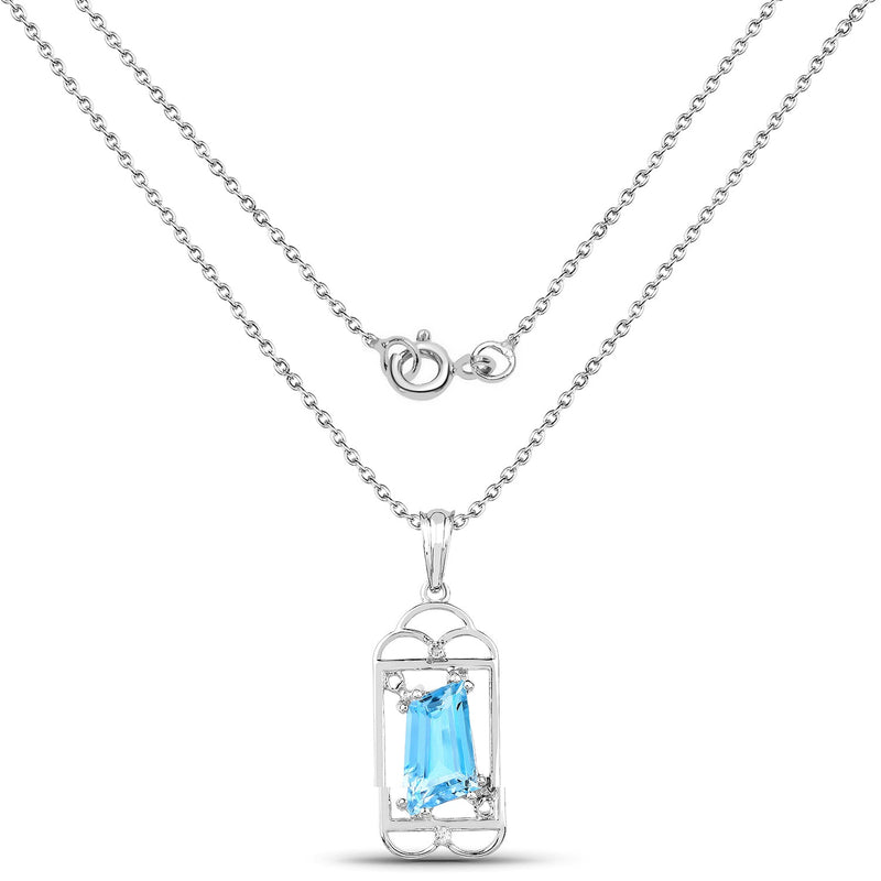 Bids.com 4.57 Carat Genuine Swiss Blue Topaz & White Topaz .925 Sterling Silver Pendant Pendants