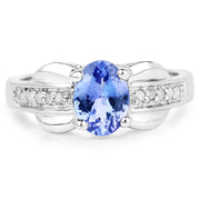 Bids.com 1.27 Carat Genuine Tanzanite and White Diamond .925 Sterling Silver Ring Rings