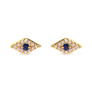 Bids.com 10K Yellow Gold Blue Sapphire and Diamond Accent Evil Eye Stud Earring (H-I Color, I1-I2 Clarity) Earrings