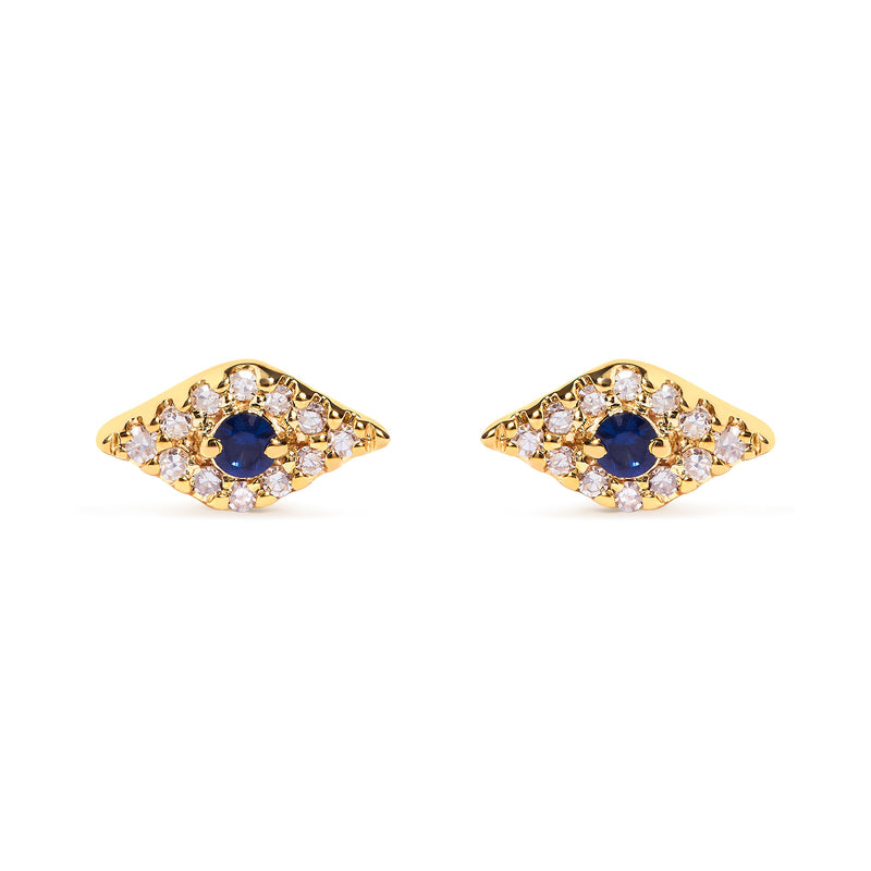 Bids.com 10K Yellow Gold Blue Sapphire and Diamond Accent Evil Eye Stud Earring (H-I Color, I1-I2 Clarity) Earrings