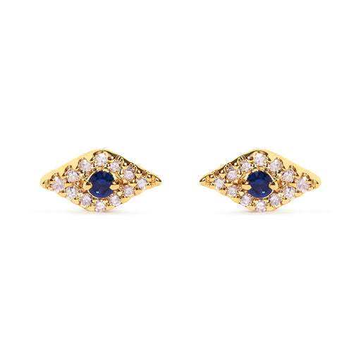Bids.com 10K Yellow Gold Blue Sapphire and Diamond Accent Evil Eye Stud Earring (H-I Color, I1-I2 Clarity) Earrings