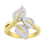 Bids.com 10k Yellow and White Gold 1/2 Cttw Baguette and Round Diamond Bypass Triple Leaf Ring (I-J Color, I1-I2 Clarity) - Size 7 Rings