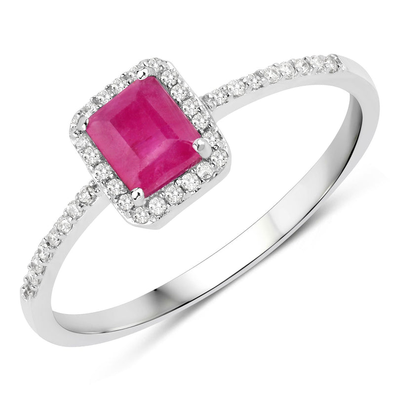 Bids.com 0.58 Carat Genuine Ruby and White Diamond 14K White Gold Ring Rings