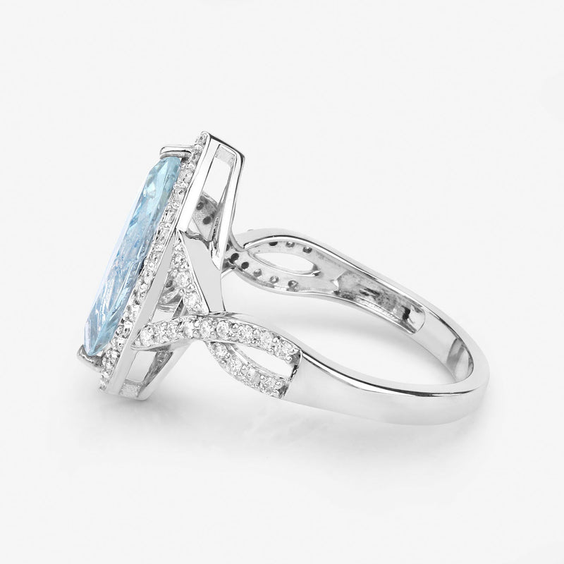Bids.com 2.24 Carat Genuine Aquamarine and White Diamond 14K White Gold Ring Rings
