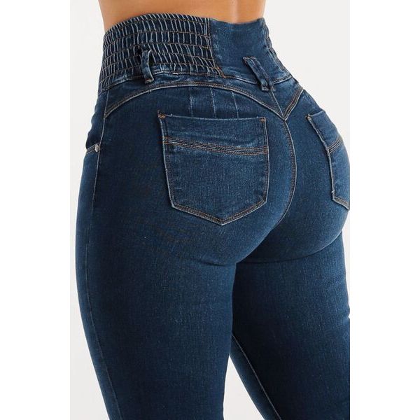 Mill's Beauty Supply High Waist Buttoned Skinny Hip Lifting Jeans