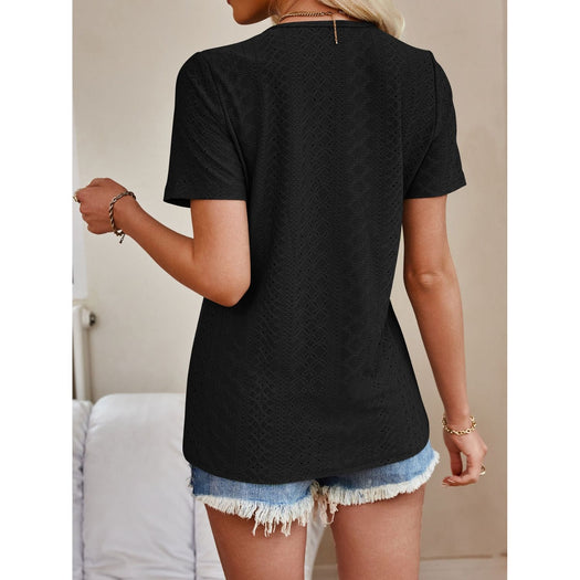 Eyelet V-Neck Short Sleeve Top