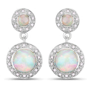 Bids.com 2.27 Carat Genuine Ethiopian Opal and White Diamond .925 Sterling Silver Earrings Earrings