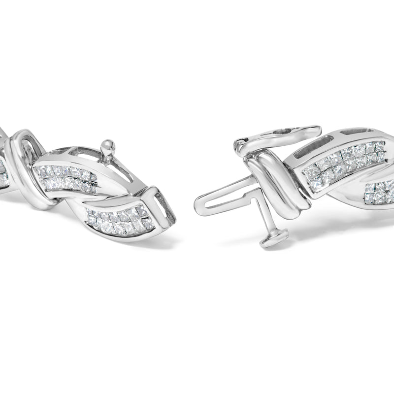 Bids.com 14K White Gold 4.0 Cttw Invisble Set Princess-Cut Diamond Wave Style Link Bracelet (H-I Color, SI2-I1 Clarity) - 7" Bracelets