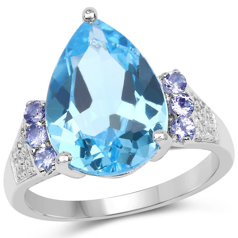 Bids.com 6.86 Carat Genuine Swiss Blue Topaz, Tanzanite & White Topaz .925 Sterling Silver Ring Rings