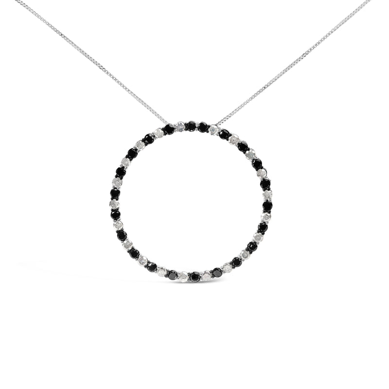 Bids.com .925 Sterling Silver 3.0 Cttw Alternating Black and White Diamond Open Hoop Circle Pendant Necklace (H-I Color, I3 Clarity) - 18" Inches Necklaces