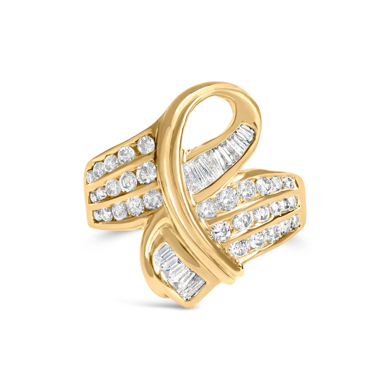 Bids.com 14K Yellow Gold 1 1/3 Cttw Channel Set Diamond Bypass Cocktail Ring (J-K Color, I1-I2 Clarity) - Ring Size 7 Rings