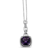 Bids.com .925 Sterling Silver 6x6MM Cushion Shaped Natural Purple Amethyst and Diamond Accented Bale 18" Inch Pendant Necklace (I-J Color, I1-I2 Clarity) Necklaces