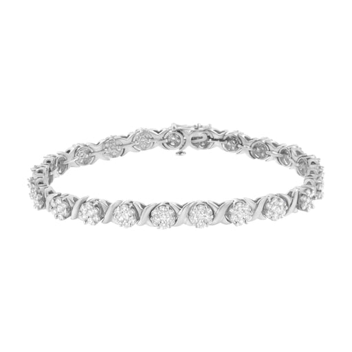 Bids.com 14K White Gold 4 7/8 Cttw Round Brilliant-Cut Diamond Round Cluster & X-Link 7" Tennis Bracelet (I-J Color, SI2-I1 Clarity) Bracelets