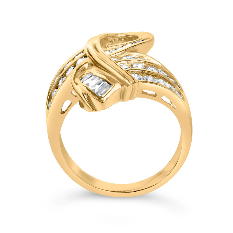 Bids.com 14K Yellow Gold 1 1/3 Cttw Channel Set Diamond Bypass Cocktail Ring (J-K Color, I1-I2 Clarity) - Ring Size 7 Rings