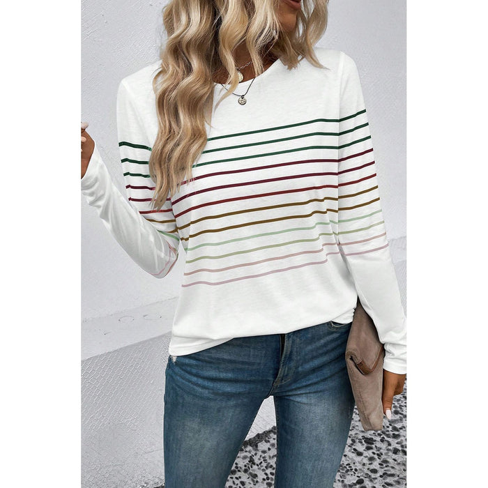 Striped Round Neck Long Sleeve T-Shirt