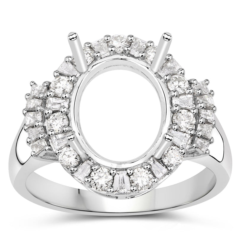 Bids.com 0.83 Carat Genuine White Diamond 14K White Gold Semi Mount Ring - holds 11x9mm Oval Gemstone Rings