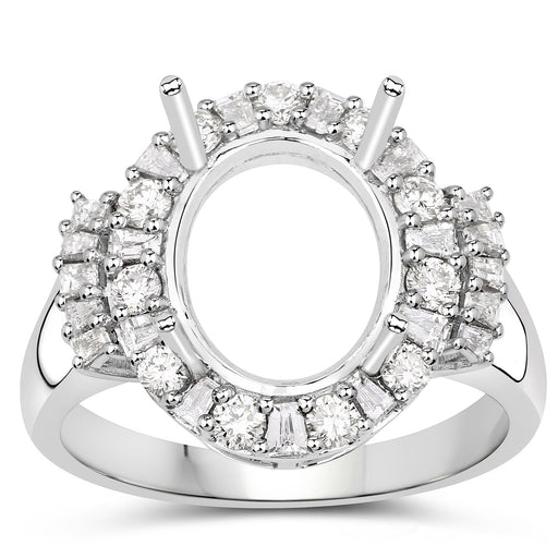 Bids.com 0.83 Carat Genuine White Diamond 14K White Gold Semi Mount Ring - holds 11x9mm Oval Gemstone Rings