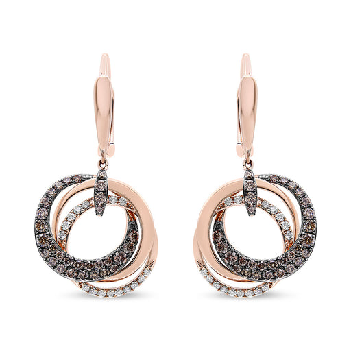Bids.com 14K Rose Gold 1.00 Cttw White and Brown Diamond Intertwining Hoops and Circle Dangle Earrings (H-I/Brown Color, SI1-SI2 Clarity) Earrings