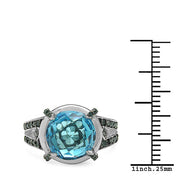 Bids.com 5.43 Carat Genuine Swiss Blue Topaz & Blue Diamond .925 Sterling Silver Ring Rings