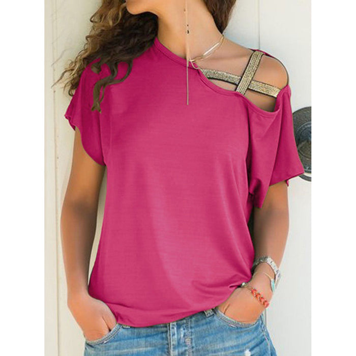 Asymmetrical Neck Short Sleeve T-Shirt