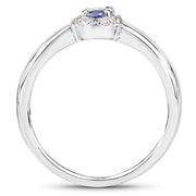 Bids.com 0.54 Carat Genuine Tanzanite and White Zircon .925 Sterling Silver Ring Rings
