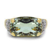 Bids.com 14K Yellow Gold Plated 6.81 Carat Genuine Green Amethyst & White Topaz .925 Sterling Silver Ring Rings
