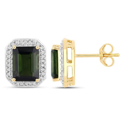 Bids.com 3.57 Carat Genuine Green Tourmaline and White Diamond 14K Yellow Gold Earrings Earrings