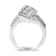 Bids.com 14K White Gold 1-1/2 Cttw Round and Baguette Diamond Bypass Cocktail Ring Band (H-I Color, SI1-SI2 Clarity) - Size 7 Rings