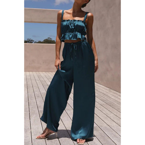 Ruffled Sleeveless Top and Wide Leg Pants Set