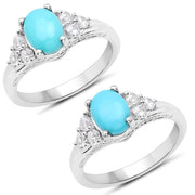Bids.com 1.92 Carat Genuine Turquoise and White Zircon .925 Sterling Silver Ring Rings