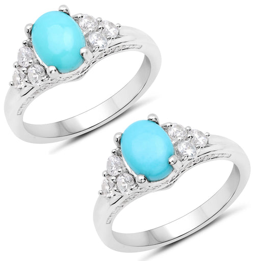 Bids.com 1.92 Carat Genuine Turquoise and White Zircon .925 Sterling Silver Ring Rings