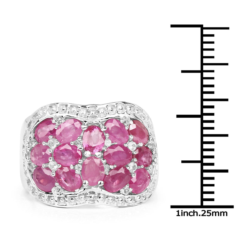 Bids.com 3.04 Carat Genuine Ruby & White Topaz .925 Sterling Silver Ring Rings