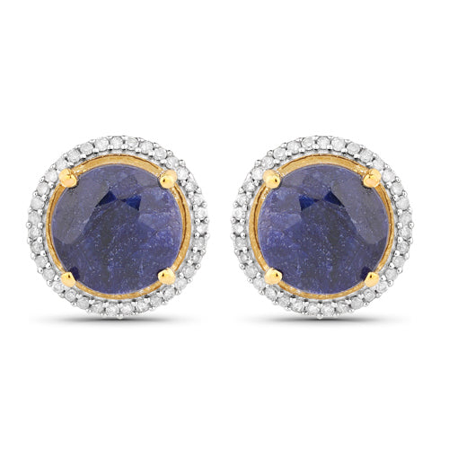 Bids.com 5.20 Carat Dyed Sapphire and White Diamond .925 Sterling Silver Earrings Earrings
