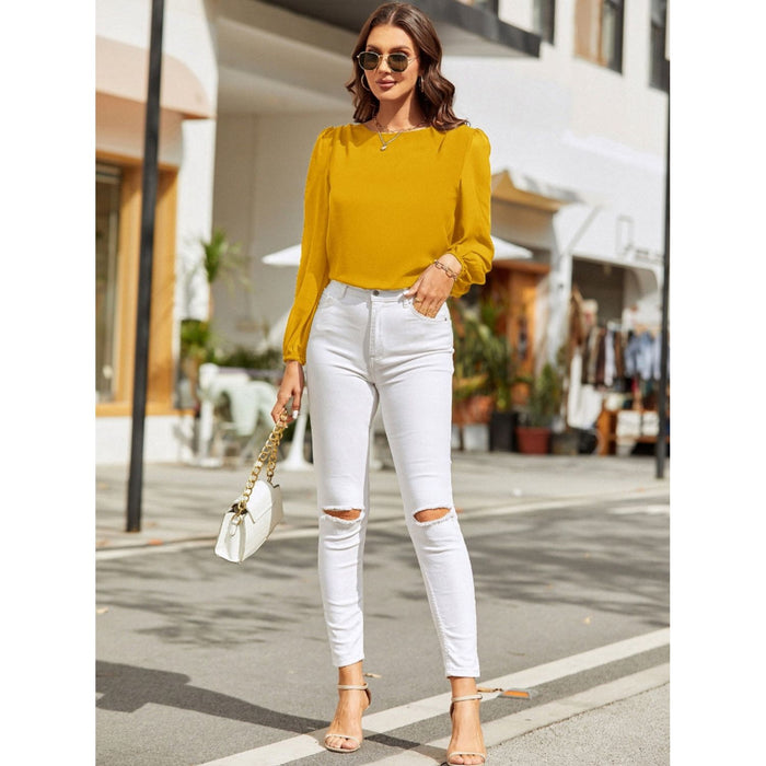 Round Neck Long Sleeve Blouse