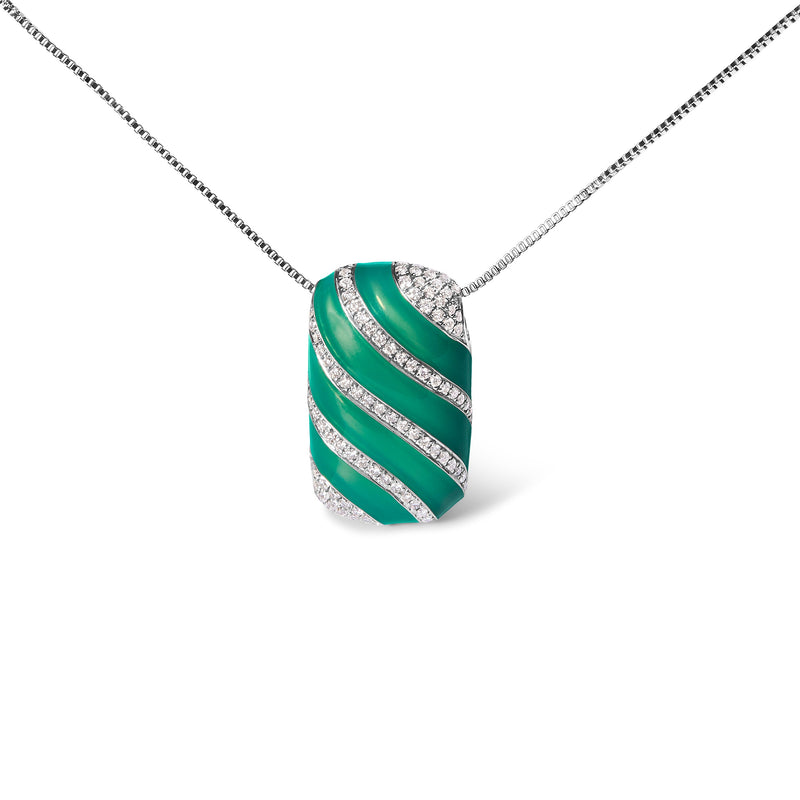 Bids.com .925 Sterling Silver Turquoise Enamel and 1/2 Cttw Diamond Block 18" Pendant Necklace (F-G Color, VS1-VS2 Clarity) Necklaces