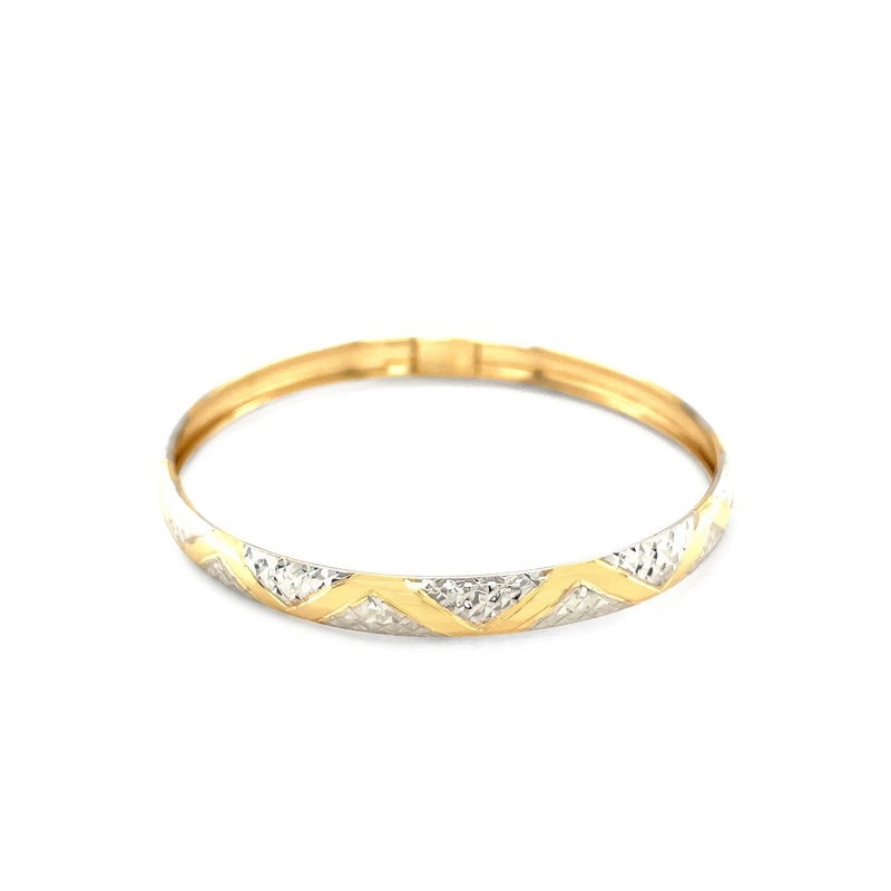 Bids.com 10k Two-Tone Gold Textured Zigzag Style Bangle Bracelets