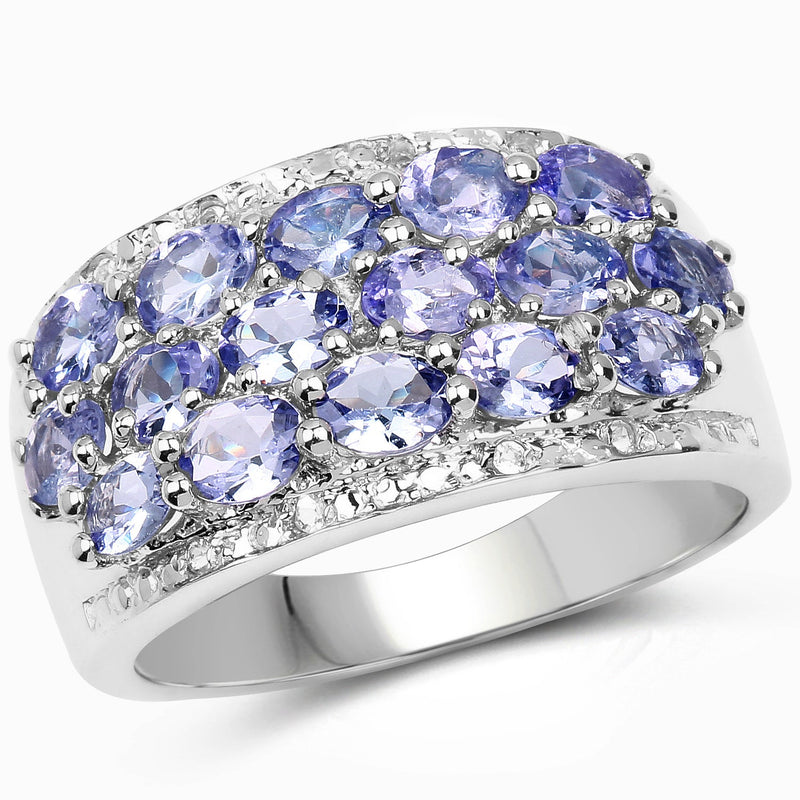 Bids.com 2.76 Carat Genuine Tanzanite and White Topaz .925 Sterling Silver Ring Rings