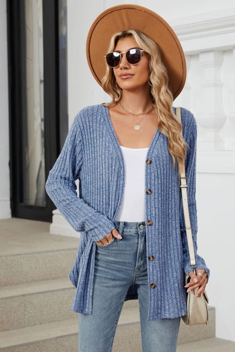 Ribbed Button Up Long Sleeve Cardigan