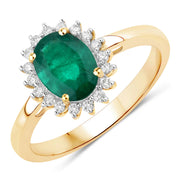 Bids.com 1.34 Carat Genuine Zambian Emerald and White Diamond 14K Yellow Gold Ring Rings