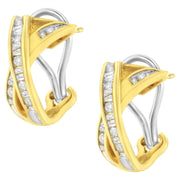 Bids.com 14K Yellow and White Gold 1/2 TDW "X" Shape Cross Over Diamond Hoop Earrings (I-J, I2-I3) Earrings