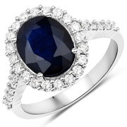 Bids.com 3.70 Carat Genuine Blue Sapphire and White Diamond 14K White Gold Ring Rings