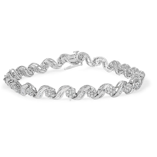 Bids.com 10K White Gold 2.00 Cttw Round-Cut and Baguette-Cut Diamond Floral Design Swirl Link 7" Bracelet (I-J Color, I1-I2 Clarity) Bracelets