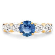 Bids.com 1.27 Carat Genuine Blue Sapphire and White Diamond 14K Yellow Gold Ring Rings