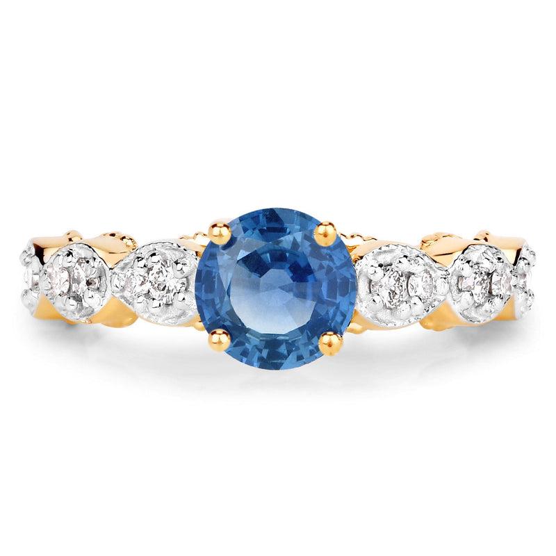 Bids.com 1.27 Carat Genuine Blue Sapphire and White Diamond 14K Yellow Gold Ring Rings