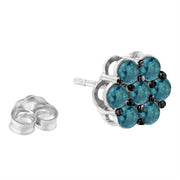 Bids.com Sterling Silver Treated Blue Diamond Floral Stud Earrings (1 cttw, Blue Color, I2-I3 Clarity) Earrings