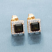 Bids.com 1.55 Carat Genuine Green Tourmaline and White Diamond 14K Yellow Gold Earrings Earrings