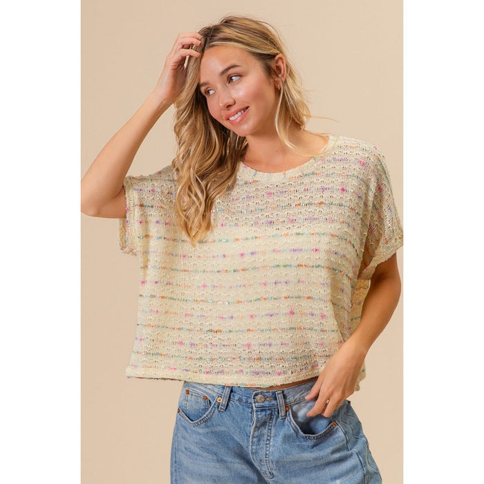 Striped Popcorn Knit Top