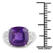 Bids.com 5.87 Carat Genuine Amethyst and White Diamond .925 Sterling Silver Ring Rings