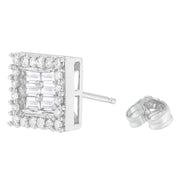 Bids.com 14K White Gold 1 cttw Round and Baguette Diamond Stud Earrings (H-I, SI1-SI2) Earrings
