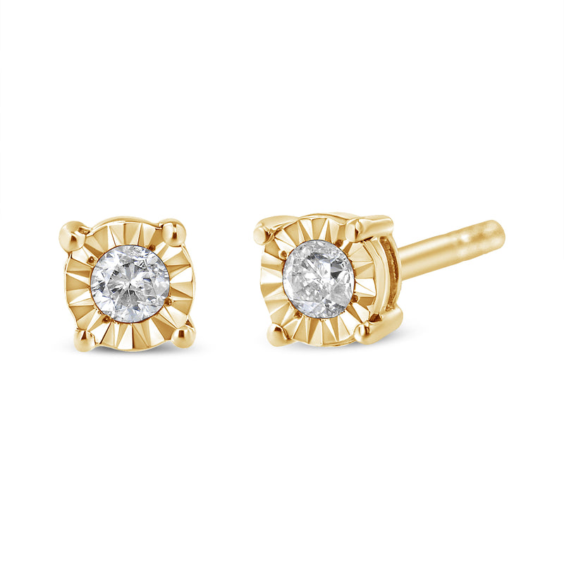 Bids.com 10K Yellow Gold Plated .925 Sterling Silver 1/10 Cttw Round Brilliant-Cut Diamond Miracle-Set Stud Earrings (J-K Color, I3 Clarity) Earrings